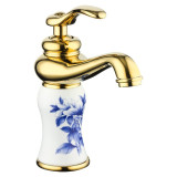 Fourchette - robinet de bassin doré avec motif bleu