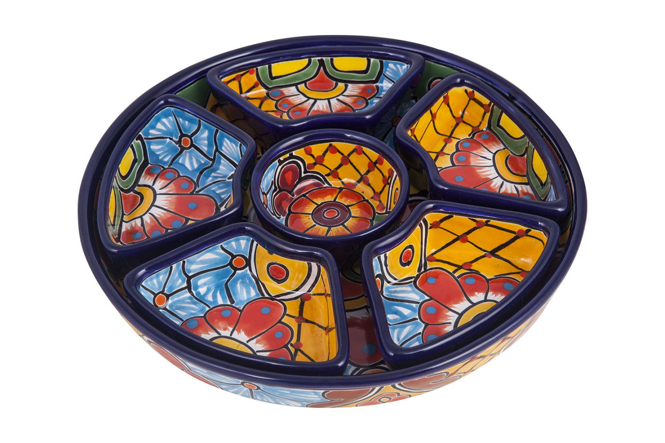 Redondo - ceramiczny półmisek Talavera do przekąsek - 7 części