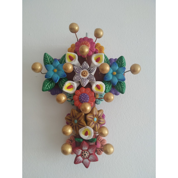 Cruz con Flores - croix du Mexique - hauteur 20 cm