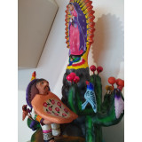 Virgen con Juan Diego - Figurka Matka Boża i Juan Diego, rękodzieło z gliny