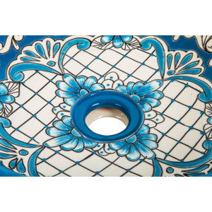 Lorena prima - Vasque ronde bleue en céramique avec motif en relief