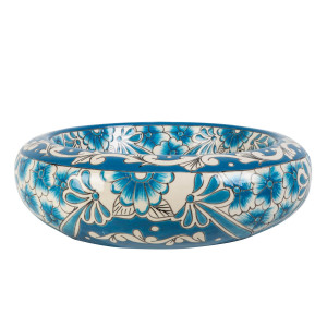 Lorena prima - Vasque ronde bleue en céramique avec motif en relief