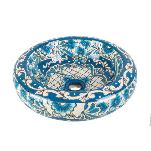 Lorena prima - Vasque ronde bleue en céramique avec motif en relief