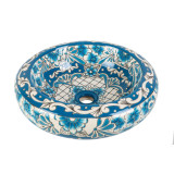 Lorena prima - Vasque ronde bleue en céramique avec motif en relief