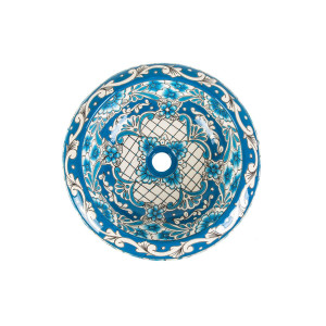 Lorena prima - Vasque ronde bleue en céramique avec motif en relief