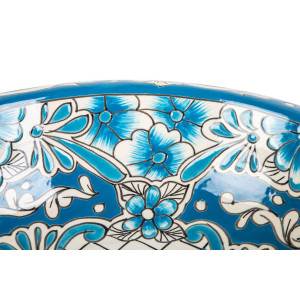 Lorena prima - Vasque ronde bleue en céramique avec motif en relief