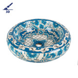 Lorena prima - Vasque ronde bleue en céramique avec motif en relief