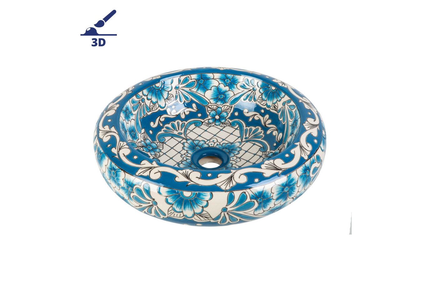 Lorena prima - Vasque ronde bleue en céramique avec motif en relief