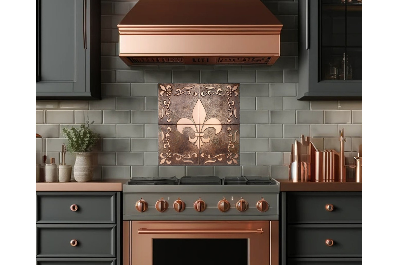 Carreaux muraux en cuivre avec motif Fleur de lis