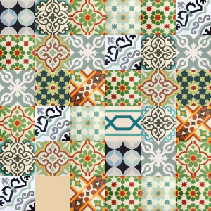 Patchwork płytki cementowe - odcienie zielonego