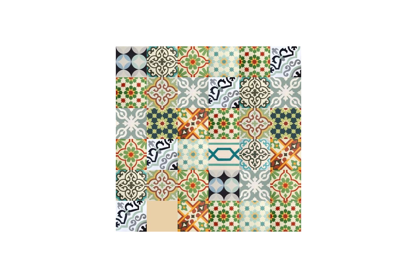 Patchwork płytki cementowe - odcienie zielonego