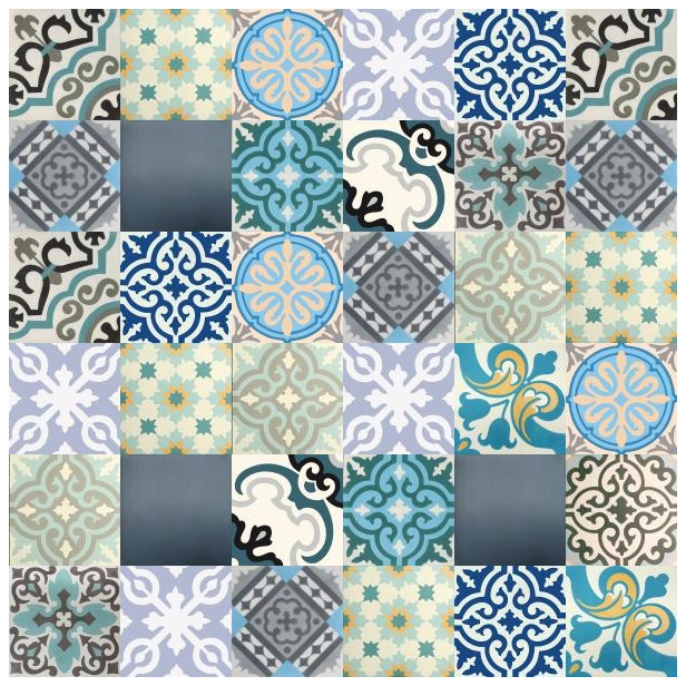Patchwork płytki cementowe - odcienie niebieskiego