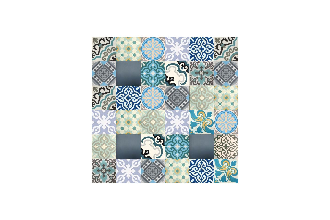 Patchwork płytki cementowe - odcienie niebieskiego