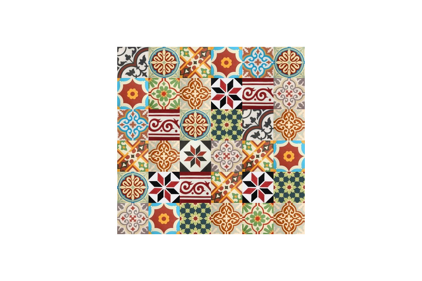 Patchwork płytki cementowe - odcienie czerwonego